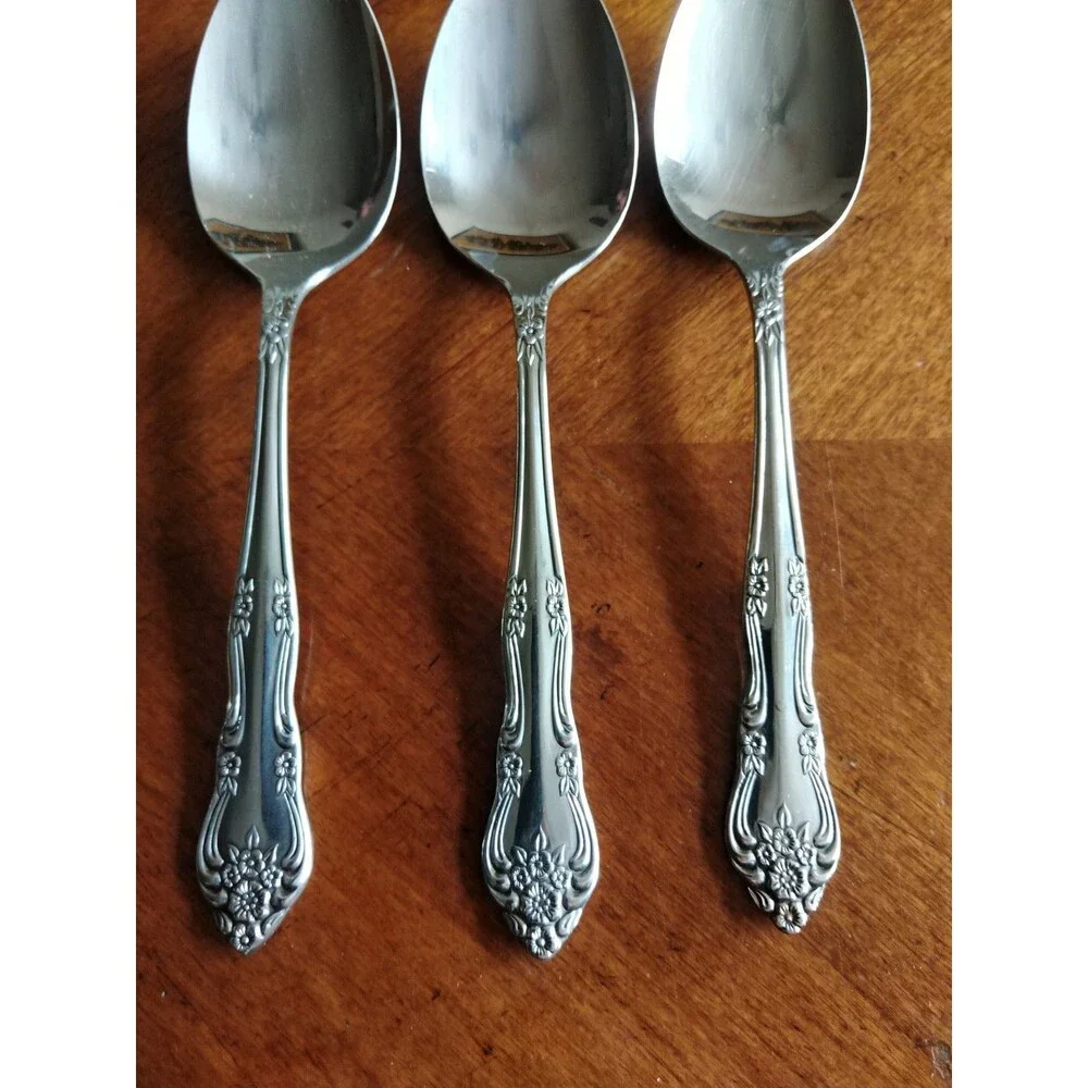 Lot 3x Dinner Spoon Tablespoon Korea Rogers Stainless Flatware Dream Rose 6.9